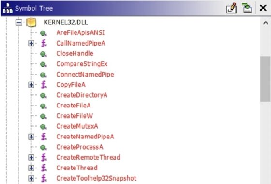 Screenshot of imports from a suspicious file