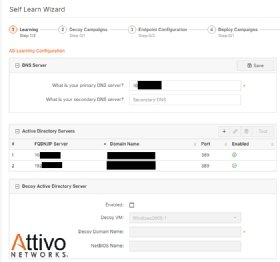 Bei der Konfiguration der ThreatDefend-Plattform von Attivo Networks Inc. können die Benutzer entscheiden, auf welchen Active-Directory-Servern sie Decoys einsetzen wollen. Decoys ermöglichen es dem Administrator, Informationen über potenzielle Bedrohungen zu sammeln.
