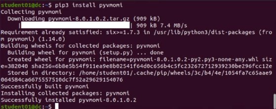 Screenshot of installing pyvmomi in Ansible.