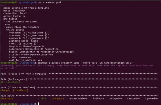 Screenshot of Ansible's create virtual machine page.