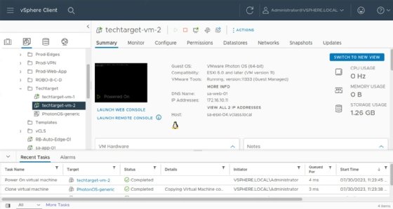 Screenshot de la page du client vSphere d'Ansible.