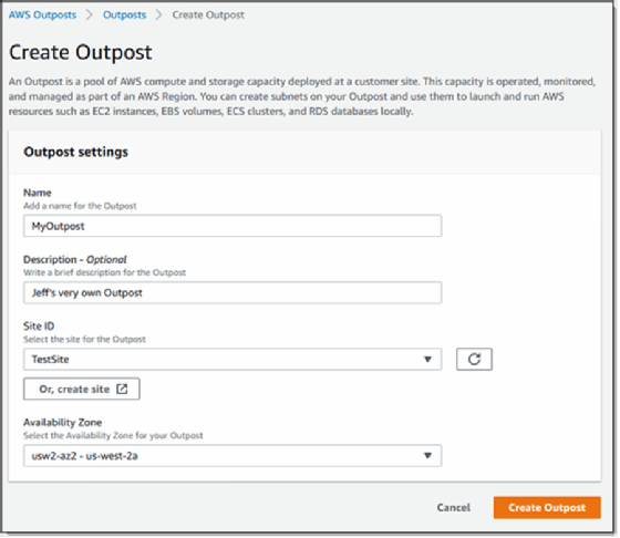 Creating an Amazon Outpost