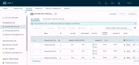 Screenshot of NSX-T DFW rules