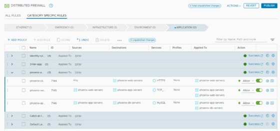 Screenshot of NSX DFW policies and rules