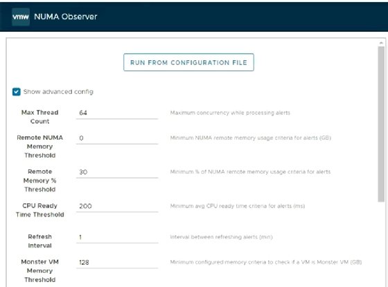 Advanced configuration options for NUMA Observer