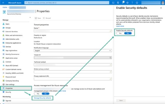 azure security defaults disable