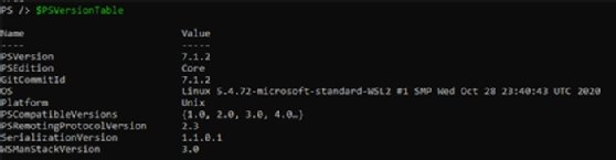 PSVersionTable output that verifies Linux is running