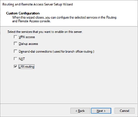 Screenshot of LAN routing selection