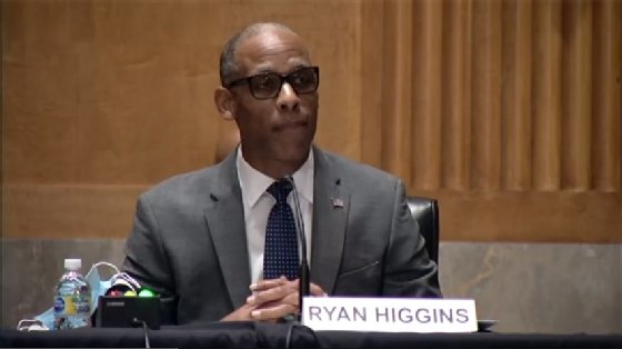 U.S. Department of Commerce CISO Ryan Higgins testifying during a U.S. Senate Committee on Homeland Security & Governmental Affairs committee hearing.