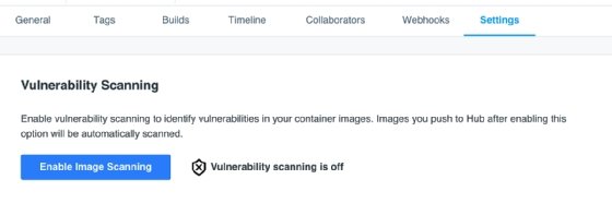 The window in Docker Hub settings for enabling image scanning