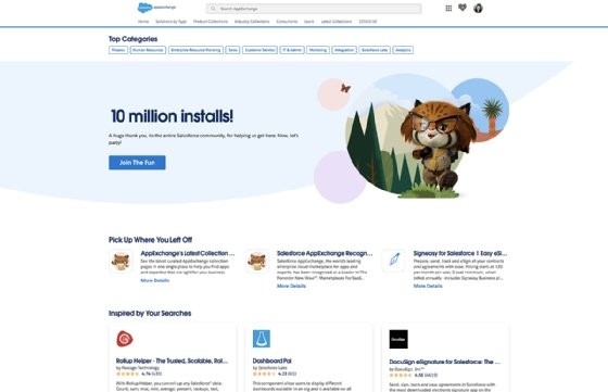 Ecran d'accueil du nouvel AppExchange de Salesforce