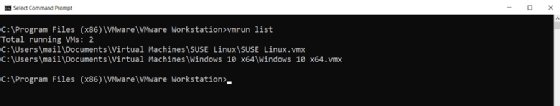 VMware KVM mode output of vmrun list command