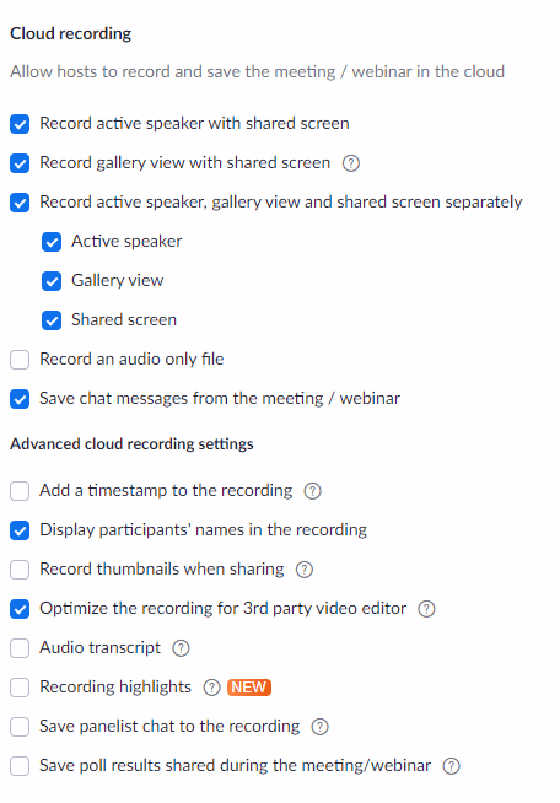 Zoom recording settings