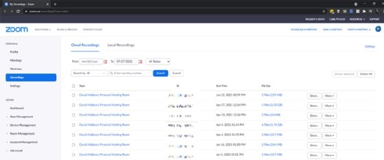 Zoom cloud recordings