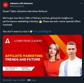 Adsterra discussed affiliate marketing trends with Ivan Rud, chief marketing officer at Keitaro.