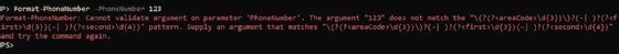 ValidatePattern error message after detecting faulty input.