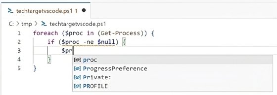 Screenshot of IntelliSense autocomplete feature.