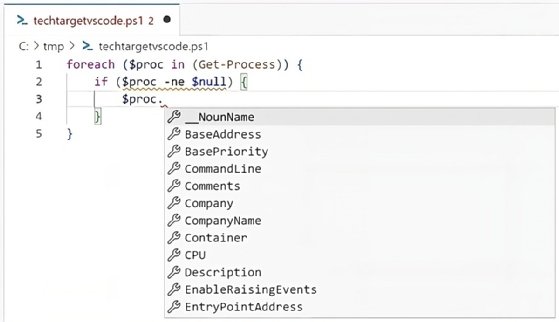 Screenshot of the assist feature in PowerShell code properties.