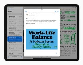 Email opened in Split View overlaying two other apps
