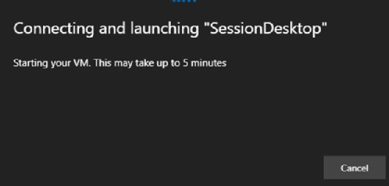 A dialog window displaying the information about the virtual desktop launch