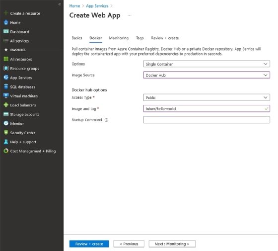 Configure Docker Containers to build an Azure web app
