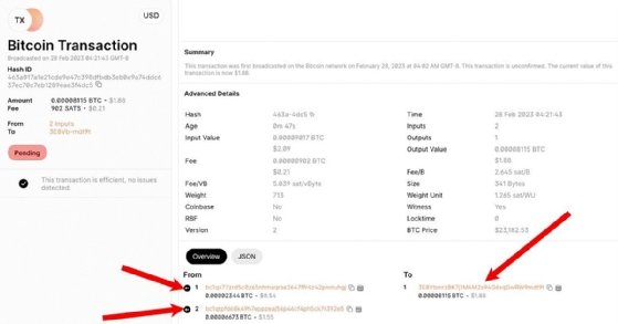 Screenshot of Blockchain Explorer showing information about Bitcoin transactions.