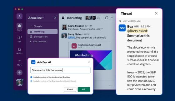 Example screenshot of Box AI within a Slack channel.