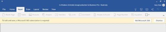 Microsoft Word's in-app purchase pop-up menu for Microsoft 365