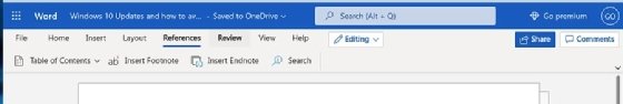 The toolbar of Microsoft Word's free version