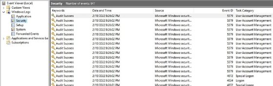 Event Viewer interface