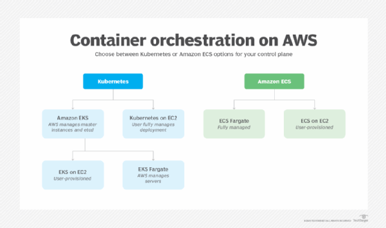 Choose between Kubernetes or Amazon ECS options for your control plane with drop-down descriptions of what each service encompasses.