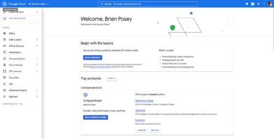 Google Cloud welcome screen