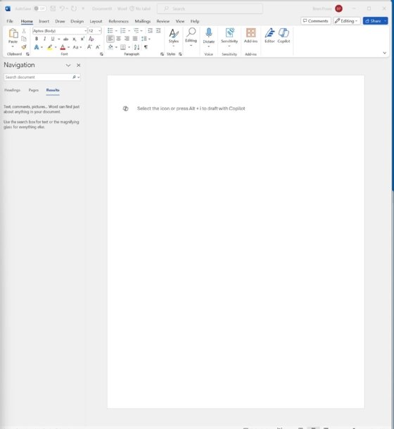 The Microsoft Word application with a Copilot prompt at the top of the document.
