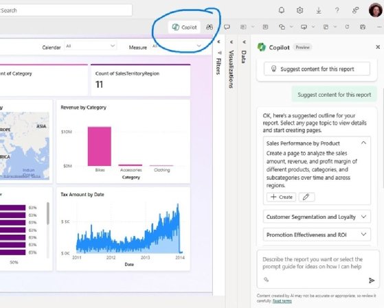 Screenshot of the Microsoft Copilot button in the Power BI toolbar.