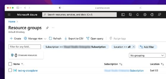 The screenshot displays the Azure resource groups portal to verify the resource group.