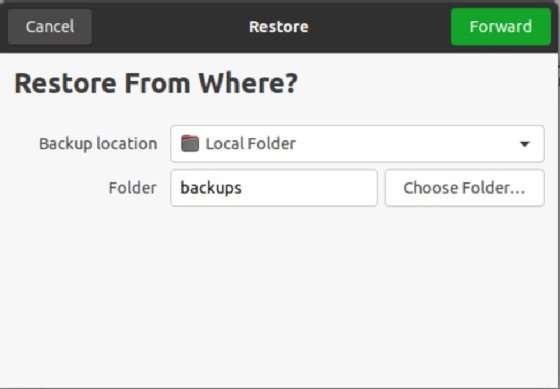 Screenshot of prompt to restore backups from the Local Folder.