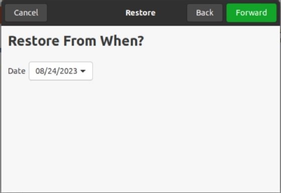 Screenshot of prompt to select the date of the backup job.