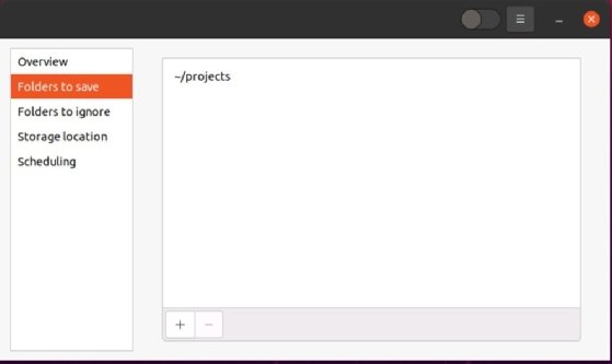 Screenshot of Folders to save pane with projects folder selected.