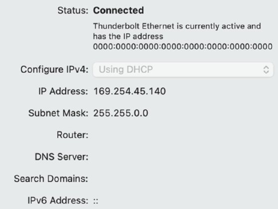 Screenshot of failed DHCP configuration