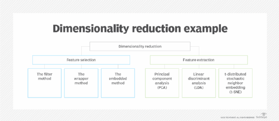 أمثلة على التقنيات والأساليب المستخدمة في تقليل الأبعاد.