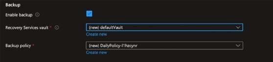 Select 'Enable backup' from a drop-down menu when creating a VM