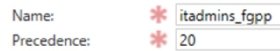 Screenshot of the precedence setting of a PSO