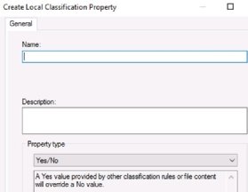 Screenshot of creating a local classification property in File Server Resource Manager