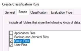 Screenshot of creating a classification rule in File Server Resource Manager