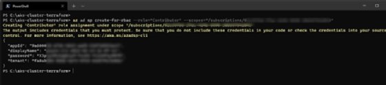 Screenshot showing the appId and password outputs in the command line