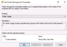 Screenshot of changing folder usage settings in File Server Resource Manager