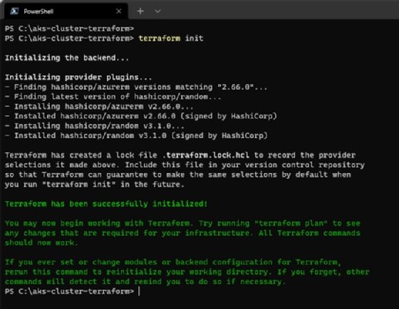 Screenshot of the Terraform init command initializing