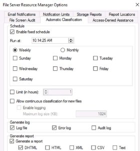 Screenshot of File Server Resource Manager options