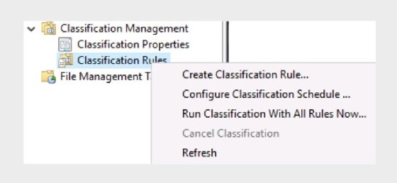 Screenshot of the implementation of a new classification in File Server Resource Manager